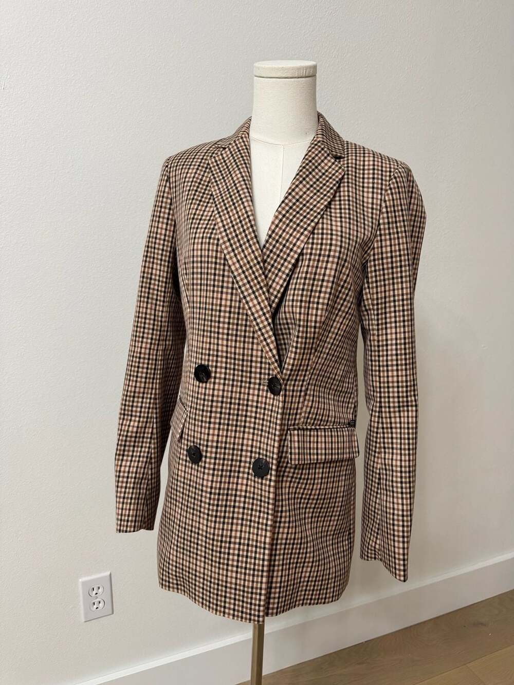 Scotch & Soda Winter Edition Double Breasted Blazer Size 10 Brown Check